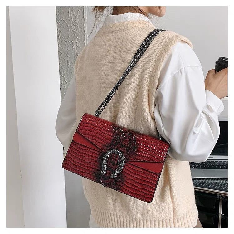 Crocodile Pattern Chain Lock Mini Bag