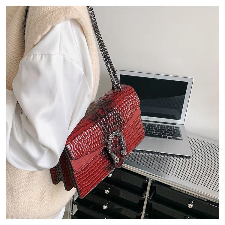 Crocodile Pattern Chain Lock Mini Bag