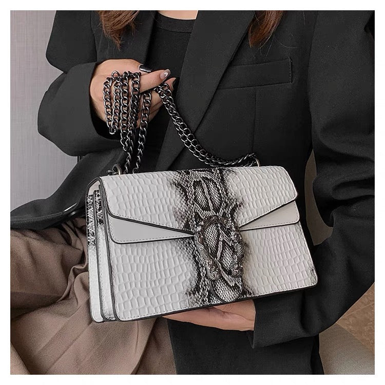 Crocodile Pattern Chain Lock Mini Bag