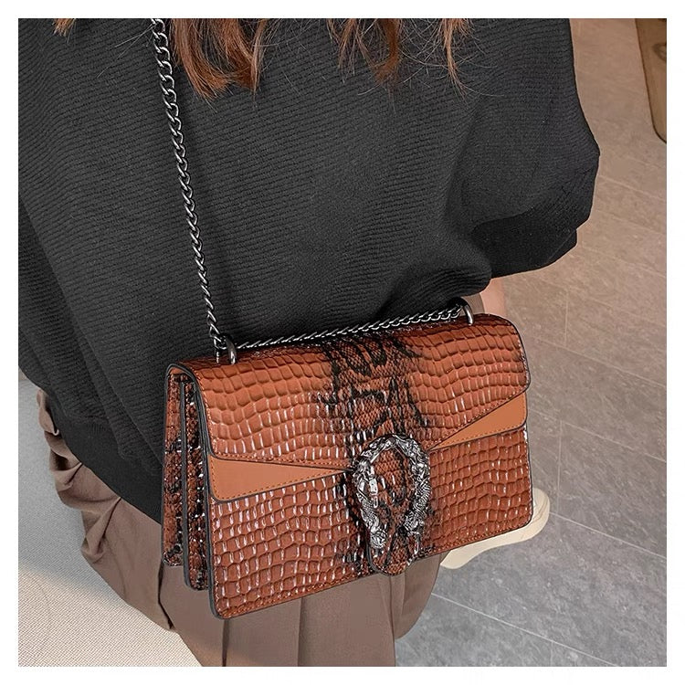 Crocodile Pattern Chain Lock Mini Bag