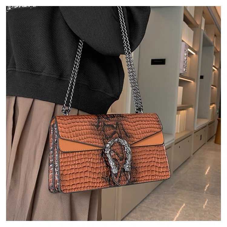 Crocodile Pattern Chain Lock Mini Bag