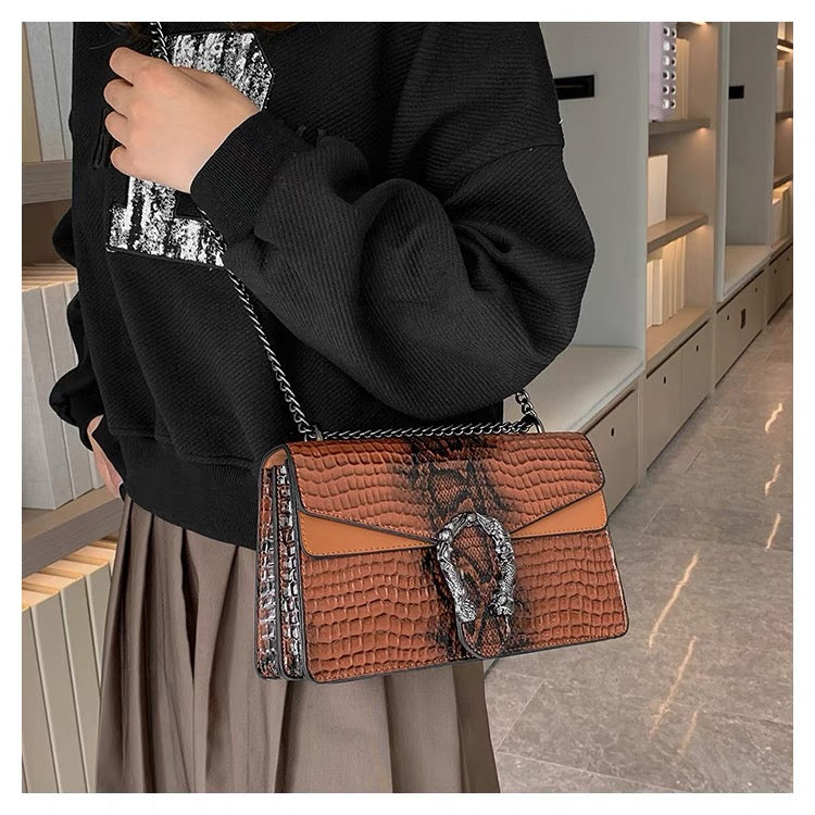 Crocodile Pattern Chain Lock Mini Bag