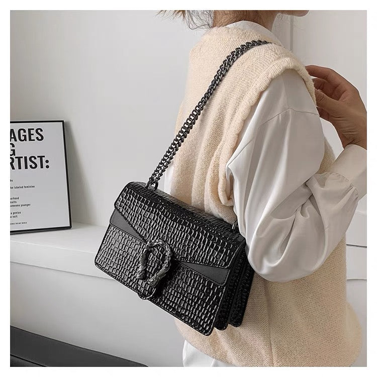 Crocodile Pattern Chain Lock Mini Bag