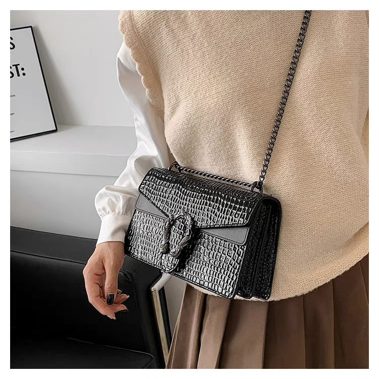 Crocodile Pattern Chain Lock Mini Bag