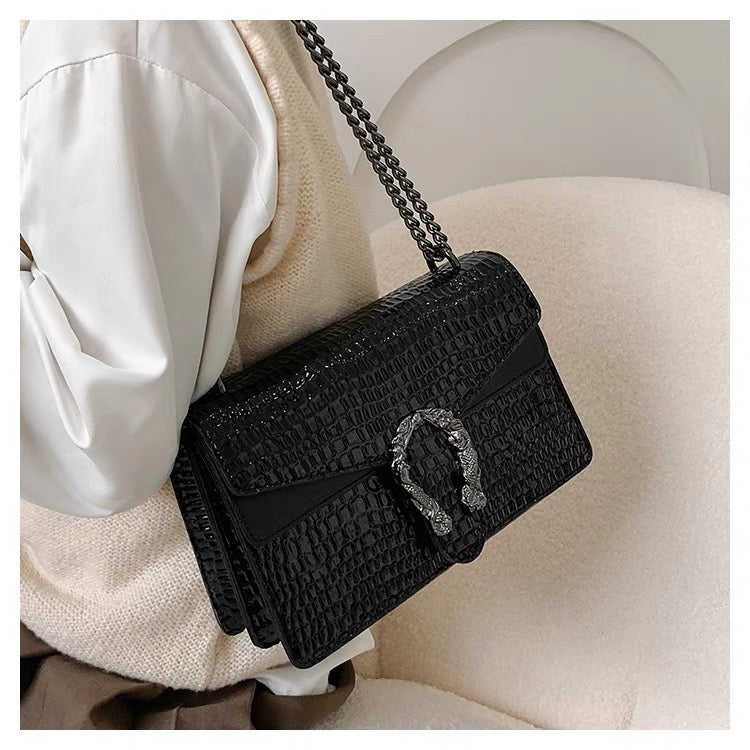 Crocodile Pattern Chain Lock Mini Bag