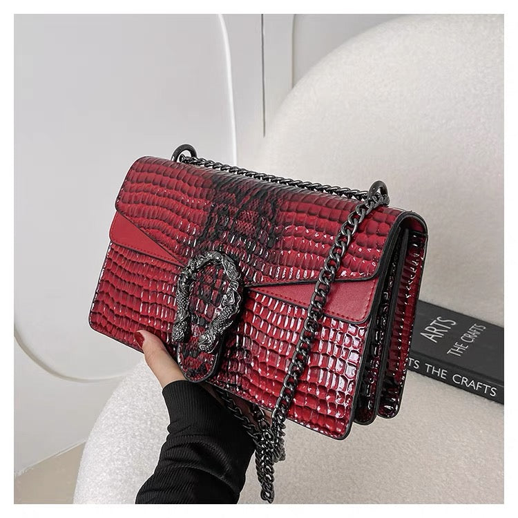 Crocodile Pattern Chain Lock Mini Bag