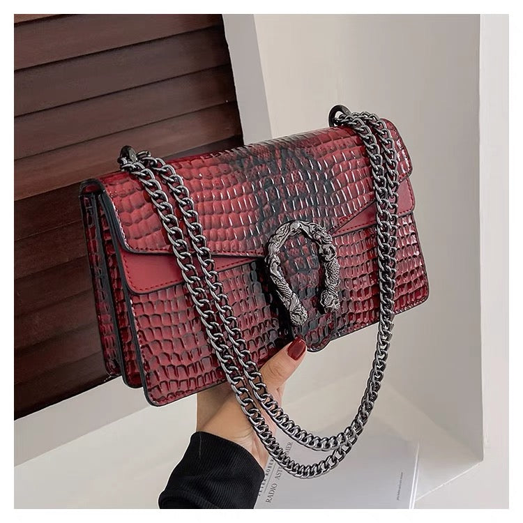 Crocodile Pattern Chain Lock Mini Bag