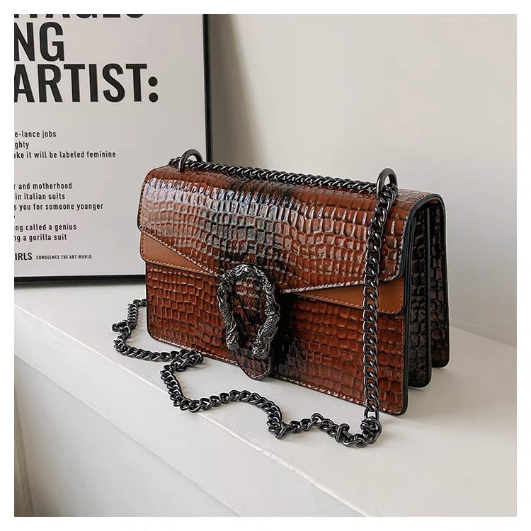 Crocodile Pattern Chain Lock Mini Bag