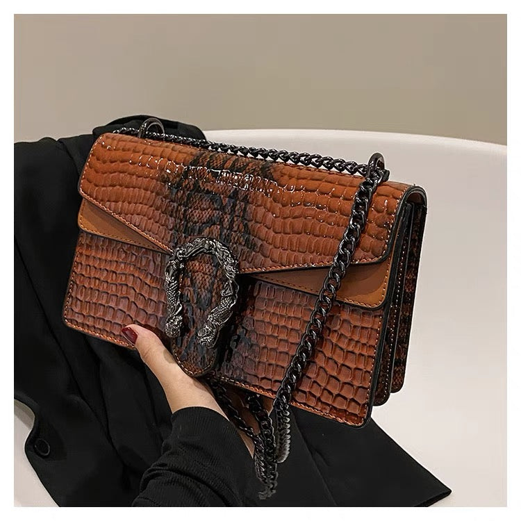 Crocodile Pattern Chain Lock Mini Bag