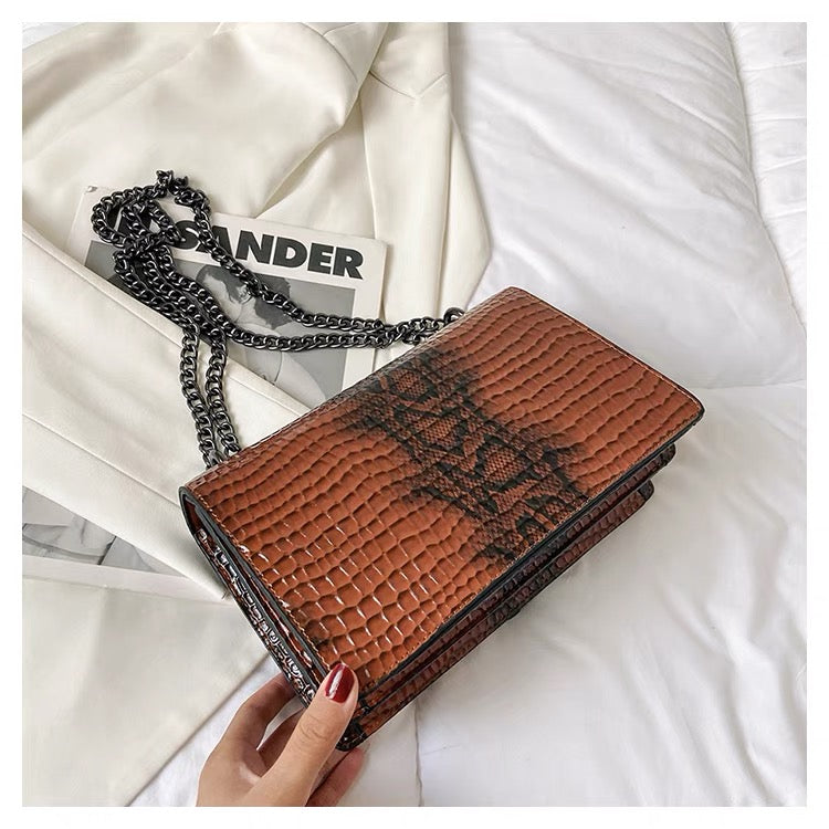 Crocodile Pattern Chain Lock Mini Bag