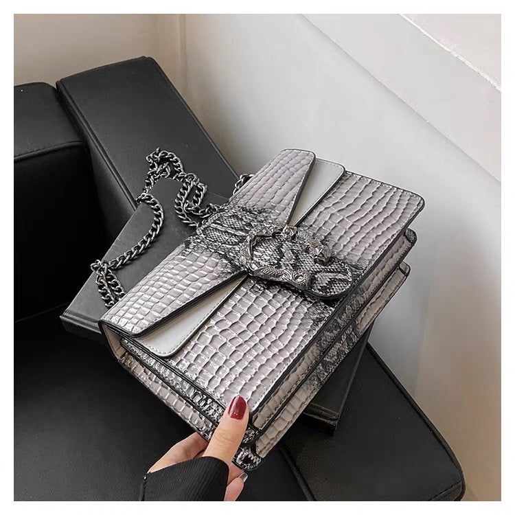 Crocodile Pattern Chain Lock Mini Bag