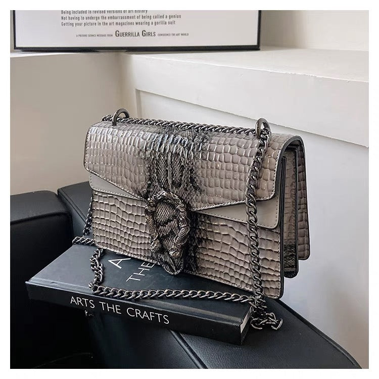 Crocodile Pattern Chain Lock Mini Bag