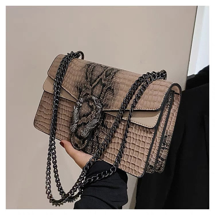 Crocodile Pattern Chain Lock Mini Bag