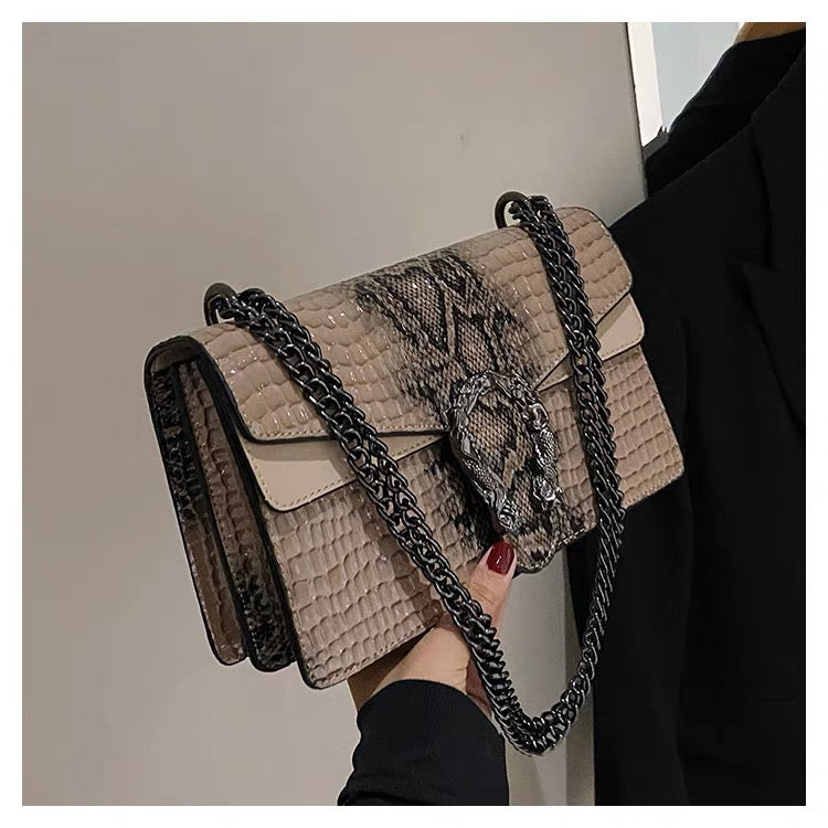 Crocodile Pattern Chain Lock Mini Bag