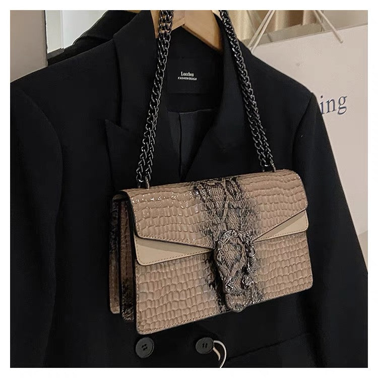 Crocodile Pattern Chain Lock Mini Bag