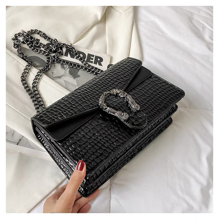 Crocodile Pattern Chain Lock Mini Bag