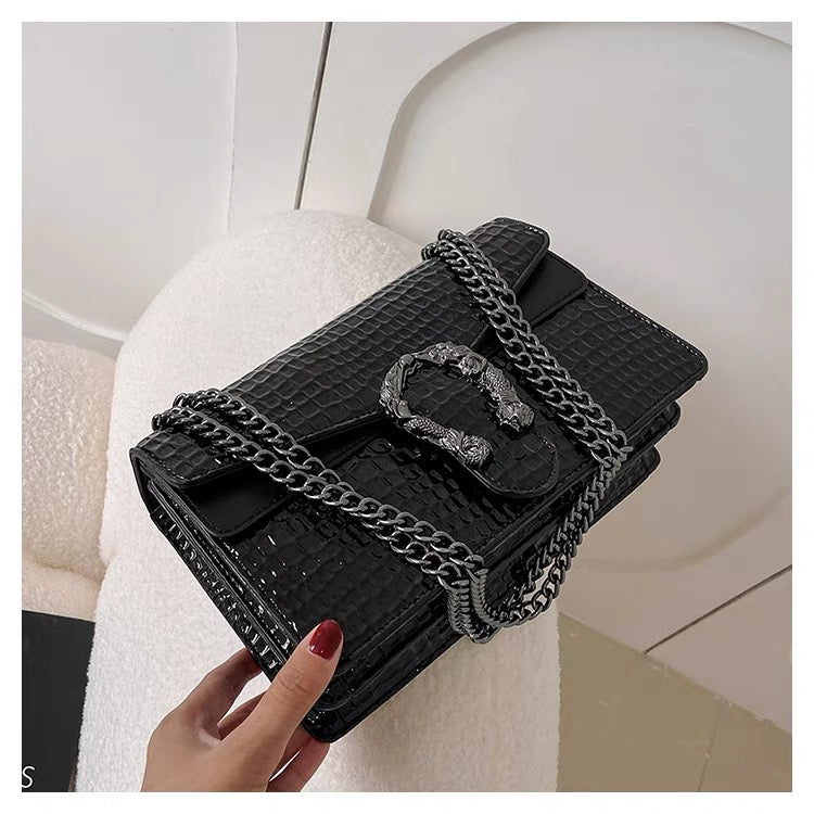 Crocodile Pattern Chain Lock Mini Bag