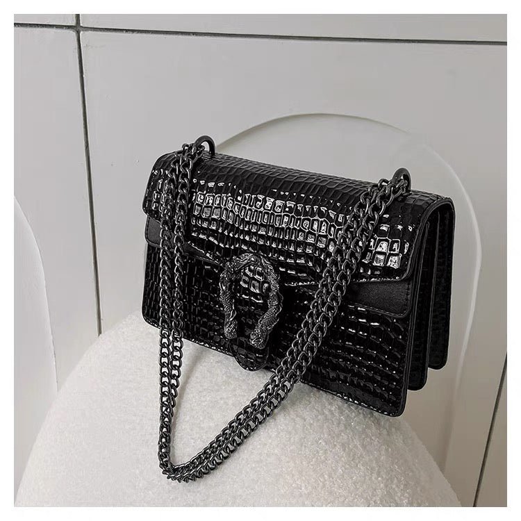 Crocodile Pattern Chain Lock Mini Bag