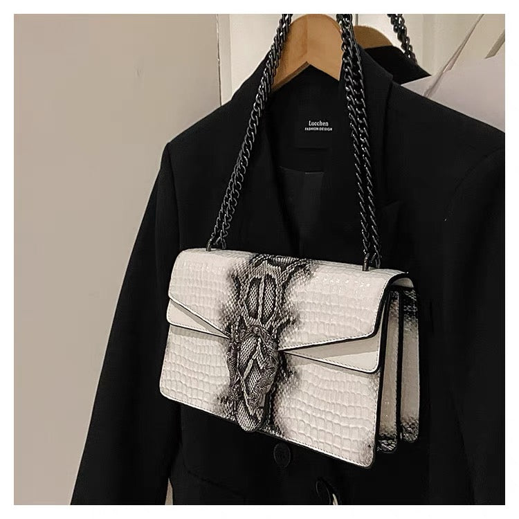 Crocodile Pattern Chain Lock Mini Bag