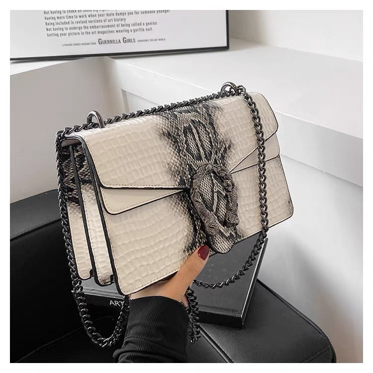 Crocodile Pattern Chain Lock Mini Bag