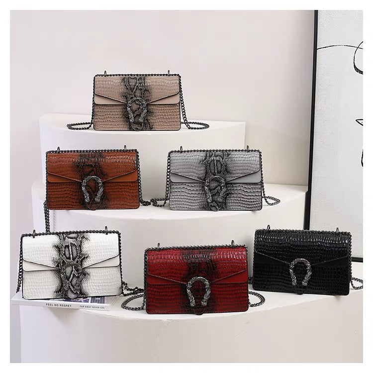 Crocodile Pattern Chain Lock Mini Bag