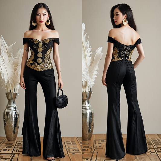 Golden Elegance Corset Jumpsuit