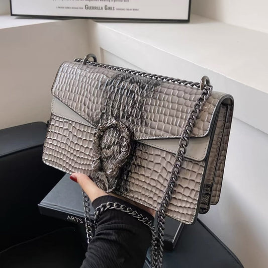 Crocodile Pattern Chain Lock Mini Bag